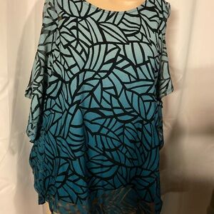 Elegant Blue and Black Leaf Pattern Blouse